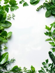 Lush green herbs and vegetable border with space - Inviting culinary-inspired design presenting a vibrant border of green herbs and vegetables with ample room for added content