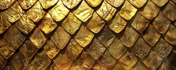 Golden metal texture of dragon or snake scales.