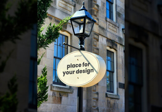 Sign on Street Lamp Mockup
