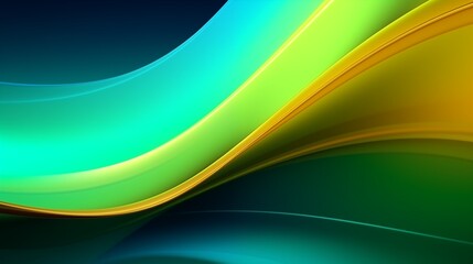 Fototapeta premium Green glowing waves abstract background design. Decorative horizontal banner. Digital artwork raster bitmap illustration. AI artwork.