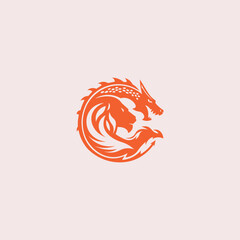 Abstract Combination of Dragon and Lion Art Logo Design