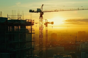 Construction site at sunset Showcasing the dynamic process of building and urban development