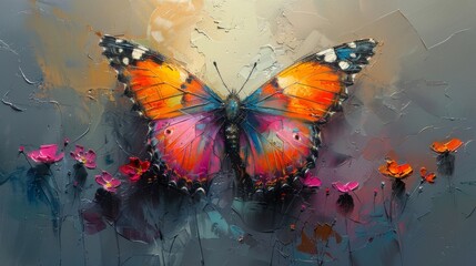 A nostalgic hand-painted oil painting hanging art picture depicting an abstract butterfly.