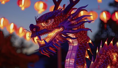 chinese dragon in the sky, in the style of red and golden illusion