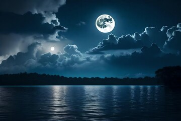 Fototapeta na wymiar a serene moonlit night with heavy, dark clouds obscuring the moon,