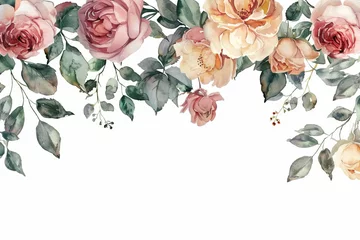 Meubelstickers Elegant watercolor floral arrangement bordering a white space Perfect for invitations or greeting cards © Jelena