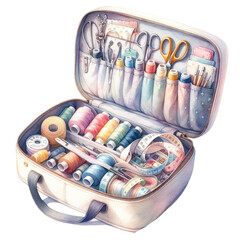 Bag for sewing supplies watercolor transparent background - obrazy, fototapety, plakaty