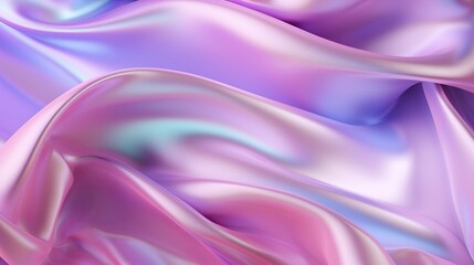 Close-up of ethereal pastel neon pink, purple, lavender, mint holographic metallic foil background. Abstract modern curved blurred surreal futuristic disco, rave, techno, festive dreamlike backdrop