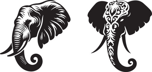 black and white  elephant head icon vector illustration 