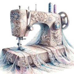 Lace pattern sewing machine transparent background - obrazy, fototapety, plakaty