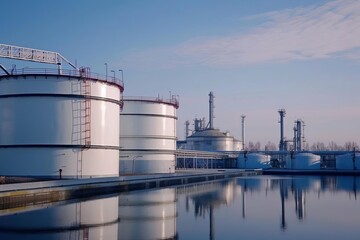 Fototapeta premium Industrial landscape with oil and gas storage tanks Showcasing the energy sector's infrastructure