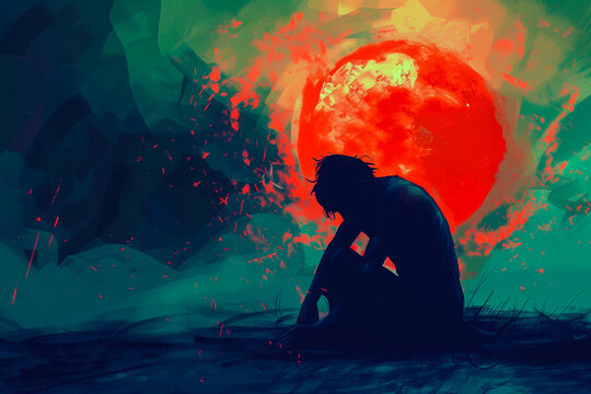 Depression and anxiety abstract painting. Mental health, sadness and isolation