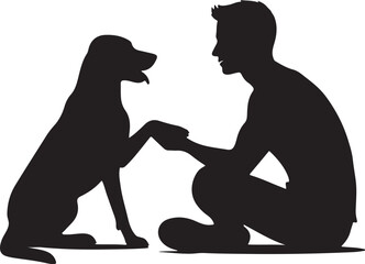 Vector illustration of a  man with dog silhouette 