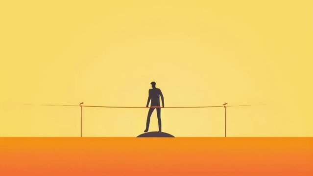 A person balancing on a tight rope while carefully avoiding a slippery surface. Psychology art concept. .