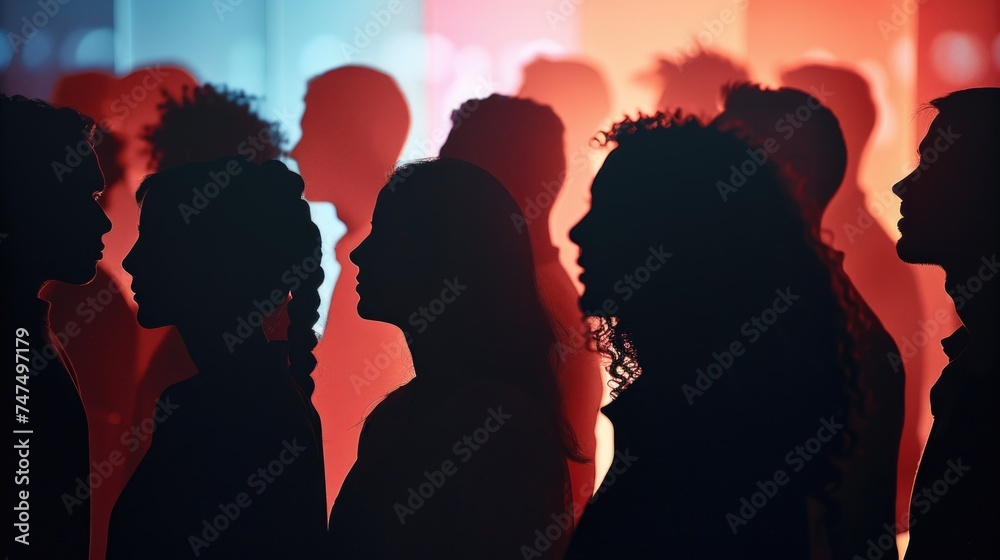 Poster A diverse group of individuals standing side by side. Perfect for illustrating teamwork and unity