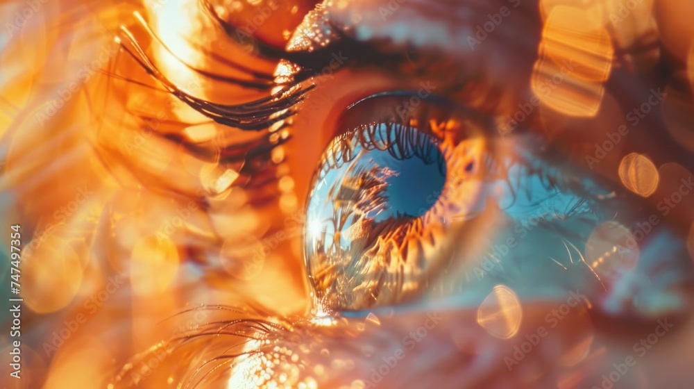 Poster close up of a person's eye with a blurry background. suitable for various design projects