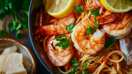 Seafood Delight: Tunisian Shrimp and Lemon Spaghetti Bowl