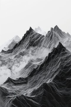 A stunning black and white photo of a majestic mountain range. Perfect for travel blogs or outdoor adventure websites