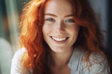 Fototapeta premium Close-up portrait of a woman with red hair. Suitable for beauty and fashion concepts