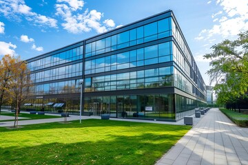 Modern office or business center with glass facades Reflecting the dynamic of urban life and corporate culture