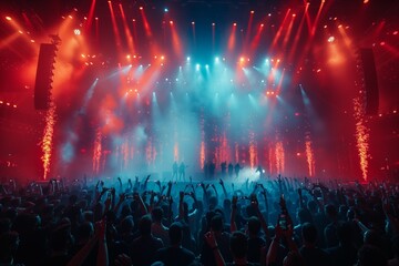 Crowd at Live Event, Concert, or Party Raises Hands and Smartphones in Unison