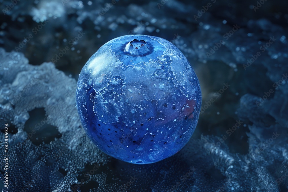 Poster close up of a blue ball on a black surface. suitable for various design projects