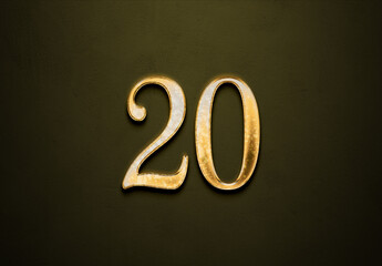 Old gold effect of 20 number with 3D glossy style Mockup.	