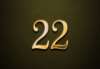 Old gold effect of 22 number with 3D glossy style Mockup.	