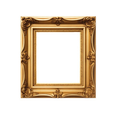 Elegant Golden Baroque Style Picture Frame Isolated on transparent Background