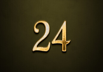 Old gold effect of 24 number with 3D glossy style Mockup.	