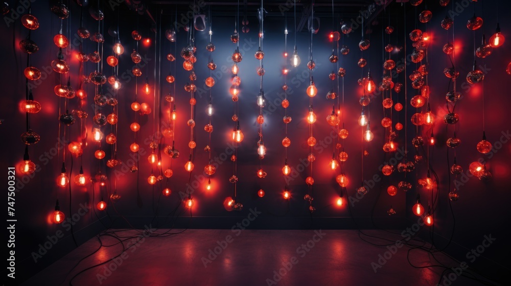 Poster a room filled with lots of red lights. suitable for various creative projects