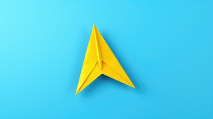 Bright yellow paper airplane on a vivid blue background. Perfect for educational or travel concepts