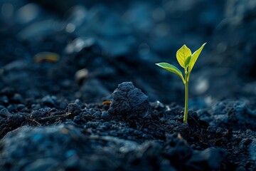 Sprouting seedling in fertile soil A symbol of growth and new beginnings - obrazy, fototapety, plakaty