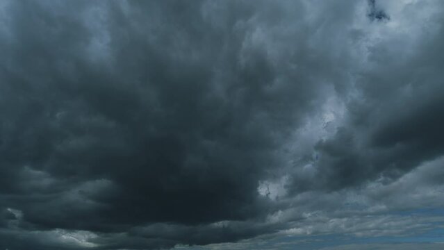 Beautiful Dark Grey Cloudy Weather. Dark Cloudscape Storm Disaster Gloomy Gray Cloud Sky.
