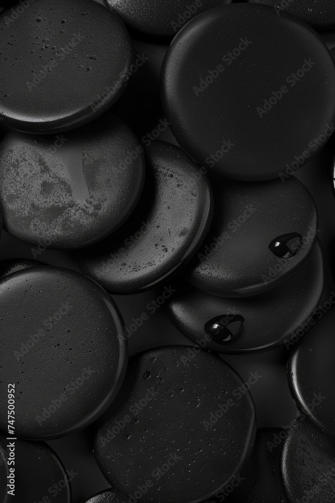 Poster a bunch of black buttons stacked on top of each other. suitable for fashion or crafting projects