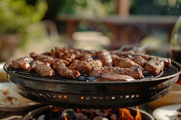 Summertime bbq party with friends and family Enjoying grilled delicacies and shared moments in the backyard