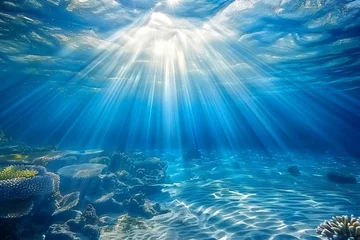 Poster Tranquil blue ocean scene with sunlight filtering through the water Creating a peaceful underwater ambiance © Jelena
