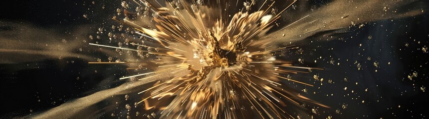 a gold and black starburst explosion against the black background