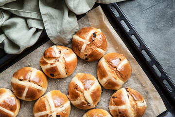 Hot cross buns  - Tradition  Easter baking on parchment