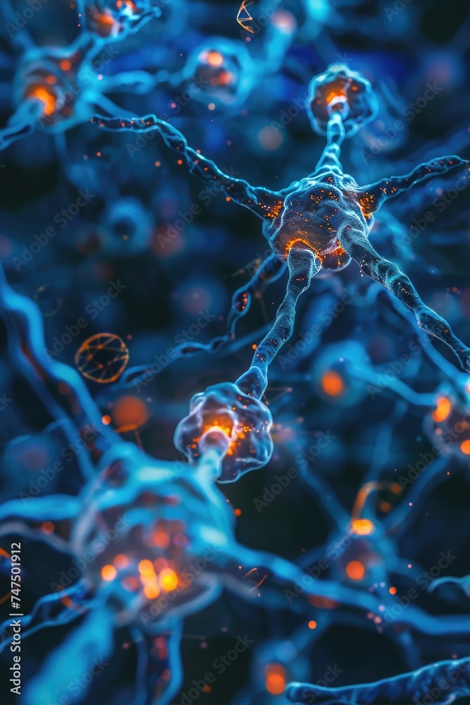 Poster detailed view of interconnected neurons. suitable for scientific projects