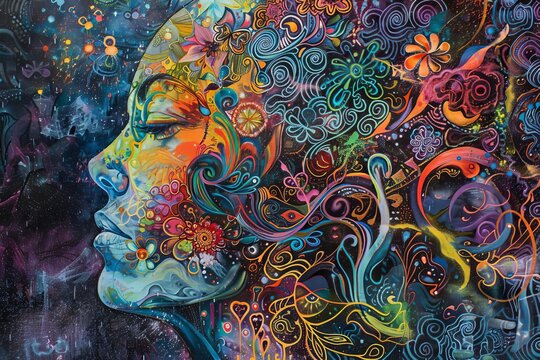 Visualization of a creative mind with colorful abstract patterns Symbolizing the complexity and vibrancy of human creativity and thought