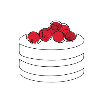 recommend clip art: Red cherry biscuit cake vector. One line continuous drawing. Hand drawn illustration. Linear dessert icon. Abstract wall art print poster, banner, card, brochure, bakery logo, caffe sign, symbol, menu