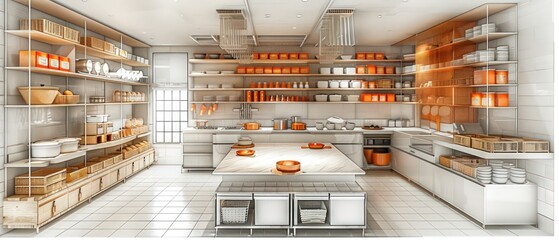 restaurant kitchen, pantry of restaurant, interior of a supermarket