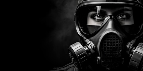 A man wearing a gas mask and goggles. Suitable for industrial and post-apocalyptic themes
