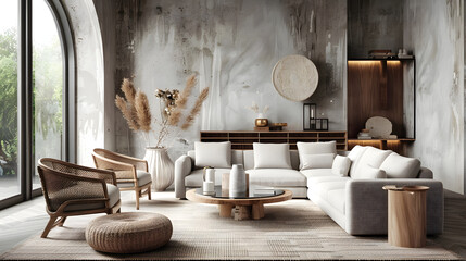 Interior design for living area or reception in modern concept design/ 3d illustration