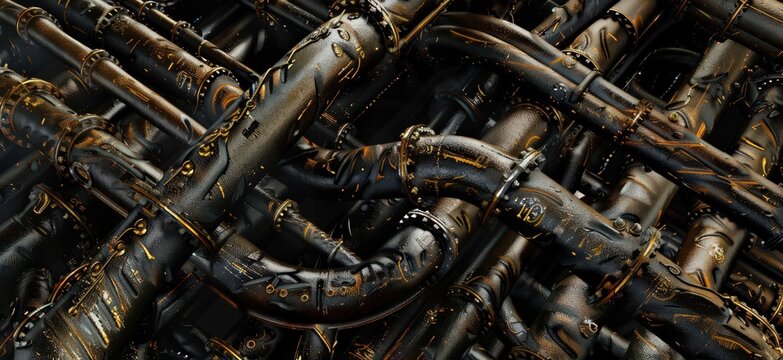 crude oil pipelines, a close up of a large group, in the style of dazzling cityscapes, fantastical machines