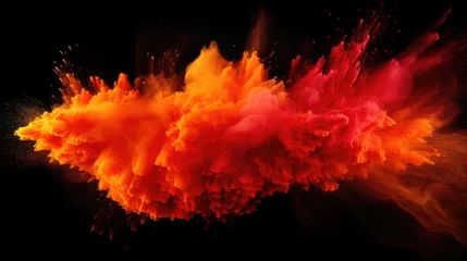 Fotobehang A vibrant red and orange smoke cloud on a dark background. Perfect for dramatic or abstract concepts © Fotograf