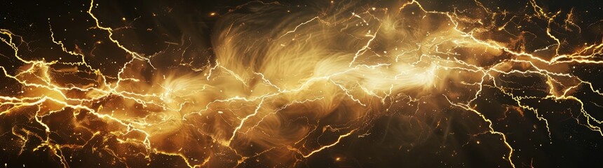 dark clouds with golden lightning effect, interstellar nebulae, dark amber and gold