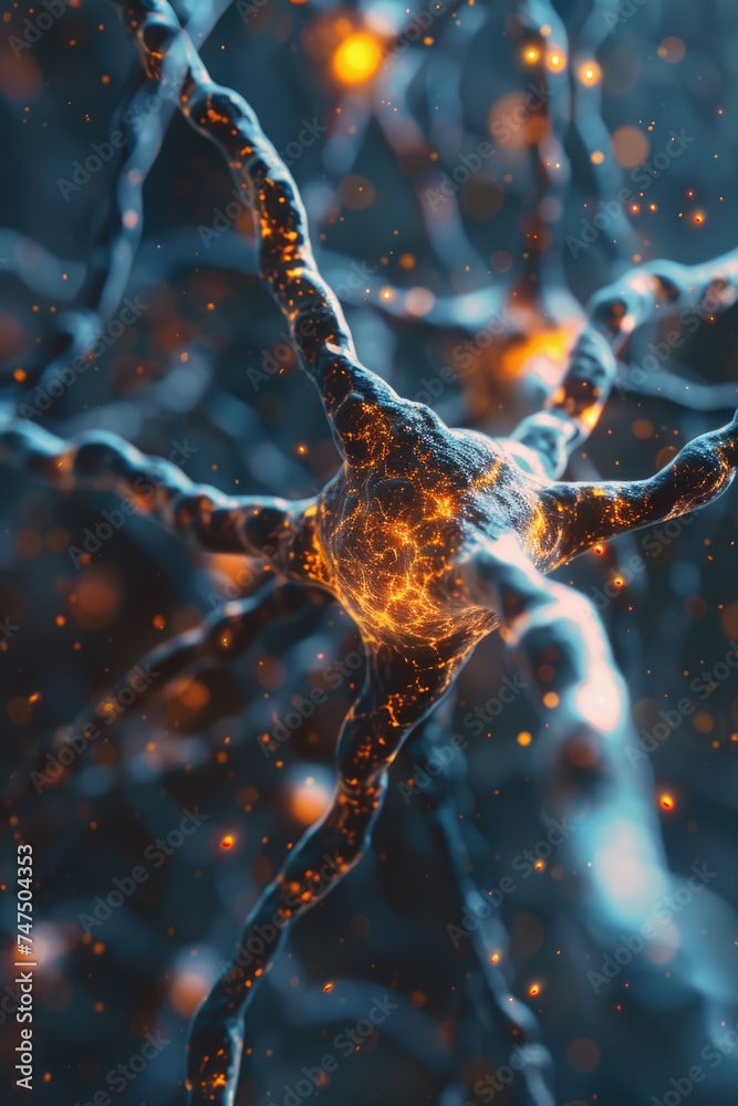 Poster detailed view of a cell growing on a tree. ideal for scientific or nature-themed projects