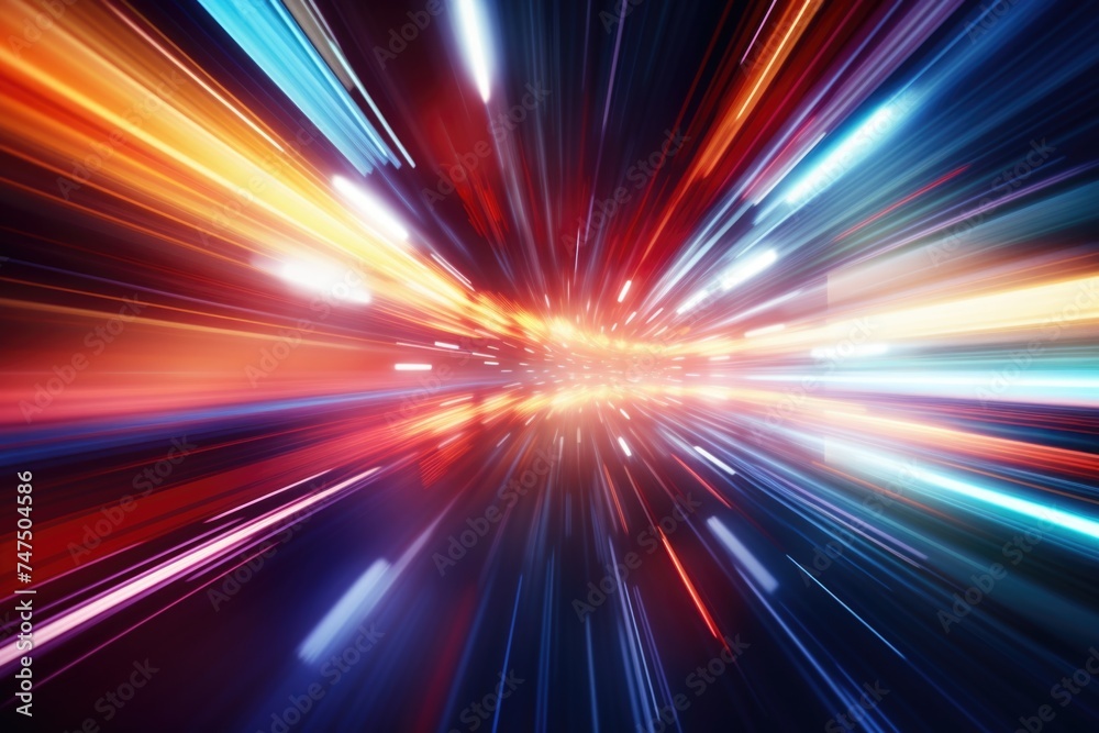 Poster A vibrant and dynamic light trail in motion. Suitable for futuristic and technology concepts
